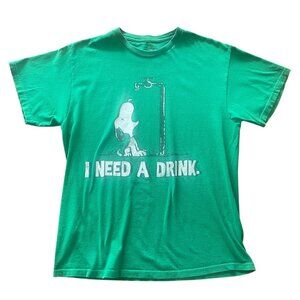 Snoopy I Need A Drink T-Shirt Large Green Peanuts 2012 100% Cotton